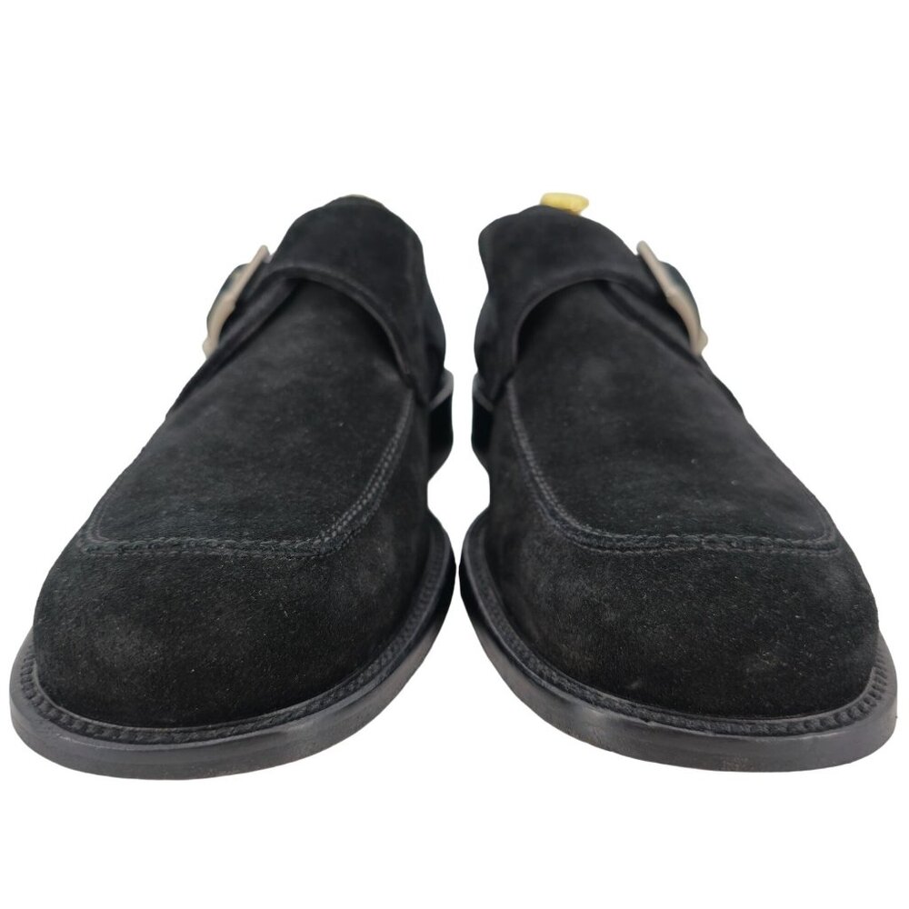 Vintage Bally Italy Monk Strap Loafers Mens 8.5D Black Suede Buckle Dress Shoes - Picture 10 of 13